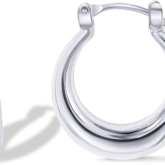 14K Gold Plated Sterling Silver Hoop Earrings Women Lightweight Dangle Jewelry - Picture 1 of 5